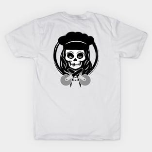 Female Pizza Chef Skull Black Logo T-Shirt